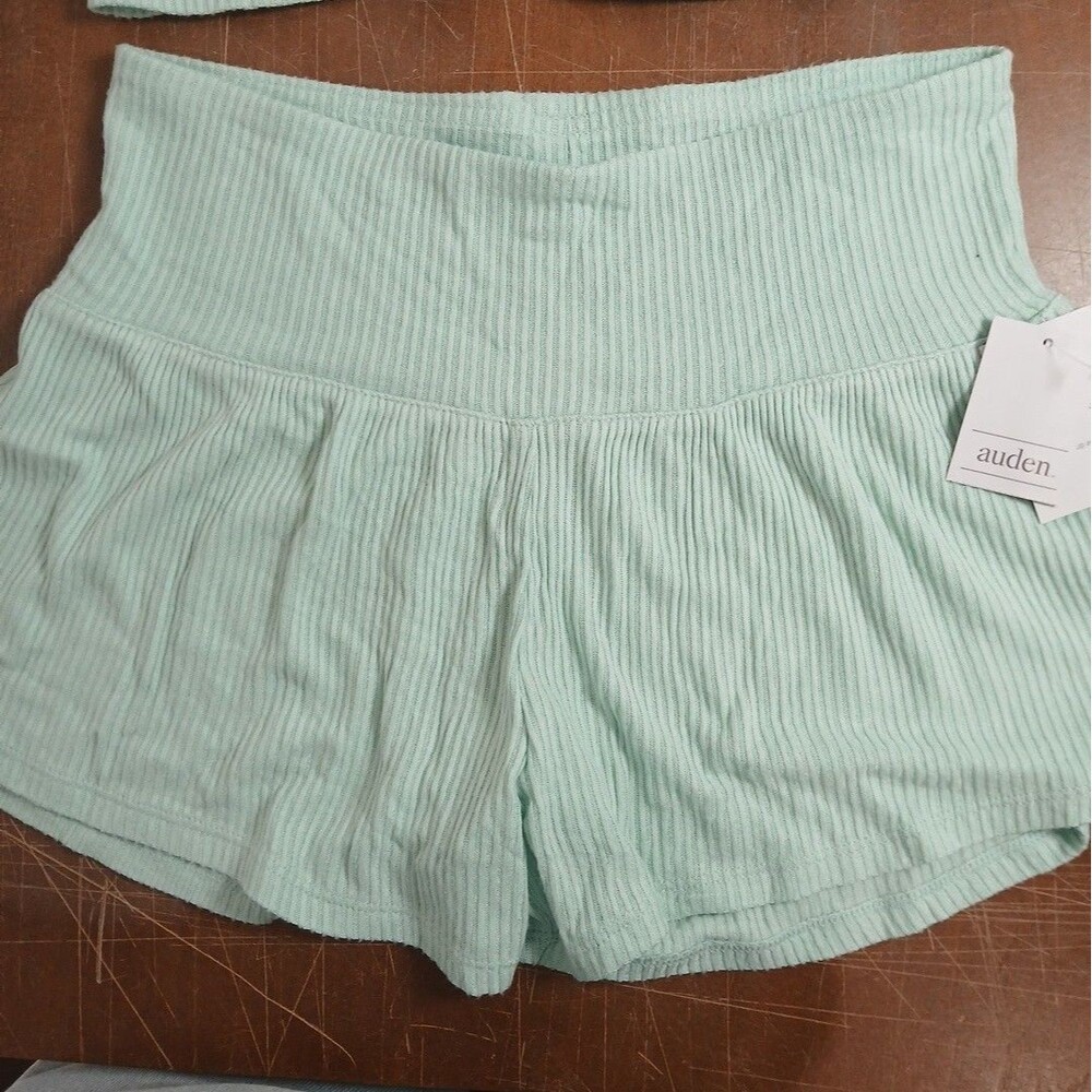 Auden Women's Mint Green Ribbed Pajama Set Shorts and Long Sleeve Cardigan S NWT - Picture 5 of 7